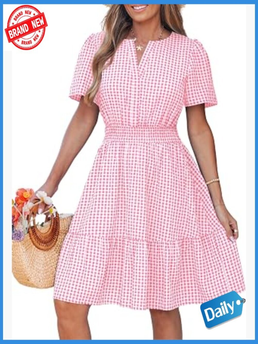Summer Mini Dress V Neck A-Line Short Sleeve Casual Beach Vacation